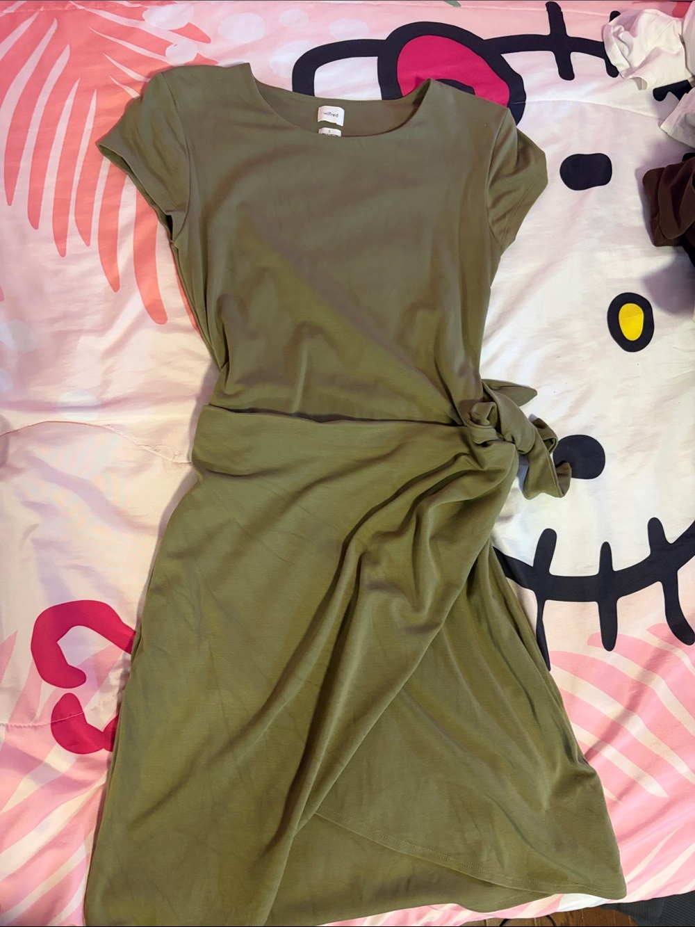 Aritzia Olive Green Tie-Waist Midi Dress